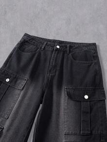 Manfinity EMRG Quần jeans nam dáng suông, ống đứng, rộng rãi, màu đen, phong cách hip hop đường phố. - màu đen - Xem 5