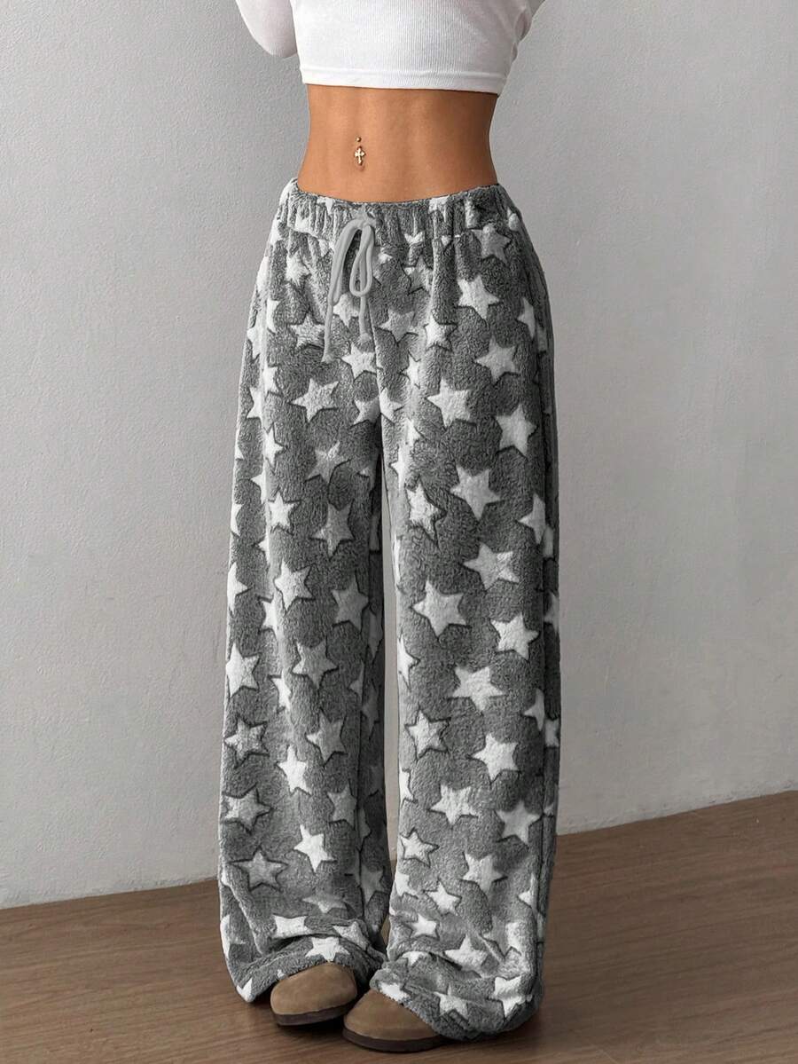 Flirla 圣诞新款毛绒印花舒适女士宽松直筒裤 - 彩色 - 查看 1