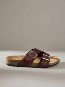 Solecia Sandalias de mujer con correa vintage, cómodas de usar, para uso casual en la playa, con suela plana - Café integral - Ver 3