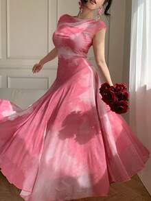 DAZY Women's Elegant Floral Pleated Midi Dress, Summer - Pink - View 1