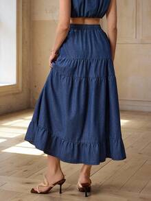 Selenza 女士休闲水洗荷叶边半身裙 - 藍色 - 查看 3