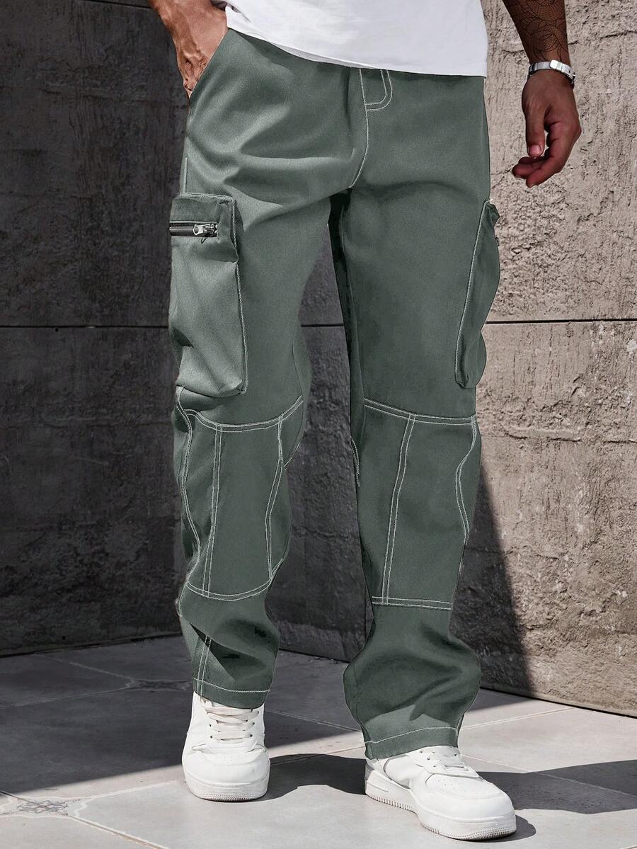 Manfinity Homme Plus Size Men's Casual Cargo Pants, Versatile For Daily Wear Men's Cargo Green Cargo Pants Men Utility Pants - Mint Green - View 1