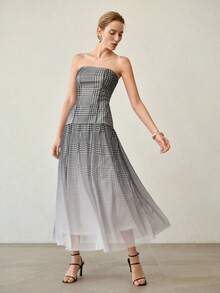 MOTF PREMIUM PLAID PRINT LONG TUBE DRESS - Black - View 5