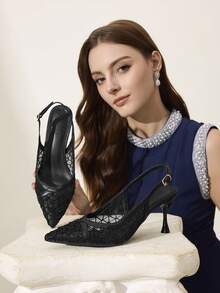 CUCCOO CHICEST 女士尖头搭扣设计时尚优雅高跟鞋 - 黑色 - 查看 5