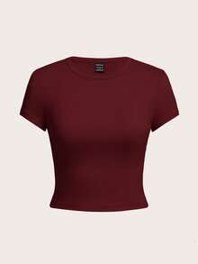 SHEIN EZwear 4pcs/Set Casual Solid Color Versatile Round Neck Short Sleeve Fitted Women T-Shirts, Suitable For Summer,Summer Top - Multicolor - View 7