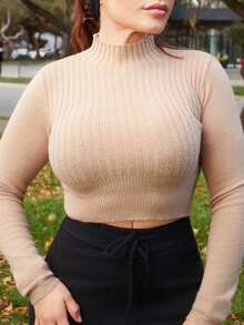 Lupita Cardoza 女式高领短款休闲套头衫 - 咖啡棕 - 查看 3