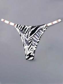 ROMWE Goth Zebra Print Buckle Strap Sexy G-String Panty Lingerie - Black and White - View 1