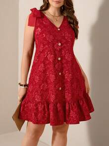 Comfylo 大码印花无袖休闲度假连衣裙 情人节 - 紅色 - 查看 3