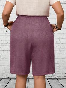EMERY ROSE Quần short nữ cỡ lớn màu trơn, kiểu dáng thường ngày, thích hợp cho mùa hè, xuân, đi biển, phong cách Bohemian. - Màu tím - Xem 2