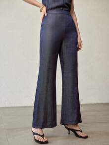 MOTF PREMIUM Quần ống loe nữ màu trơn, kiểu dáng thường ngày, phù hợp cho công sở và đi làm. - Màu xanh lam - Xem 6