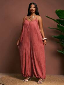Slaydiva 2026 Spring/Summer Elegant Commute & Casual, Birthday Party, Graduation, Student Wear, Daily Outing, All-Match Versatile, Leisure, Vacation, Cruise Travel, Beach, Sunbathing, Viral Hit, Business Casual, Minimalist & Casual & Vacation & Outing Women's Suitable For Beach And Summer Wear Sleeveless Wide Leg Jumpsuit - Rose - Rose Red - View 9