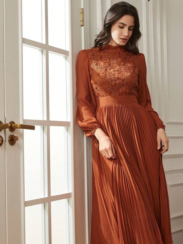 Elegant Professional Commute Fashion Party Old Money Lace Patchwork Orange Dress For Women, Spring/Summer, Suitable For Valentine's Day Sundress