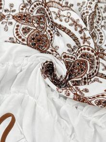 Elaquor 大码女式花卉刺绣短袖系带休闲衬衫波西米亚风上衣，大码波西米亚风上衣，可爱夏季上衣，大码夏季上衣，女士曲线身材，大码夏季服装，优雅礼服，大码休闲度假衬衫 - 棕色 - 查看 7