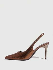 CUCCOO SZL Women Shoes Pointed Stiletto Coffee Brown Rhinestones Gorgeous Sexy Party Banquet Night Club Women's High Heel Shoes Slingback Women's Shoes Spring Shoes - Coffee Brown - View 4