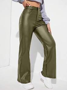 EURMUSE Pantalones versátiles de moda casual de unicolor para mujer - Verde - Ver 3