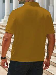 Manfinity Homme Men's Casual Commuter Embroidered Short Sleeve Polo Shirt Golf Shirt For Men Casual Polo Shirt Men's Summer Polo Shirt Solid Color Polo Shirt Men's Polo Short Sleeve Men's Casual Polo Men's Polo Shirt Men's Short Sleeve Polo - Yellow - View 2
