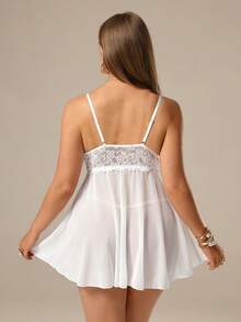 SHEIN Privé 2 件套大码性感蕾丝拼布内衣套装 - 白色 - 查看 2