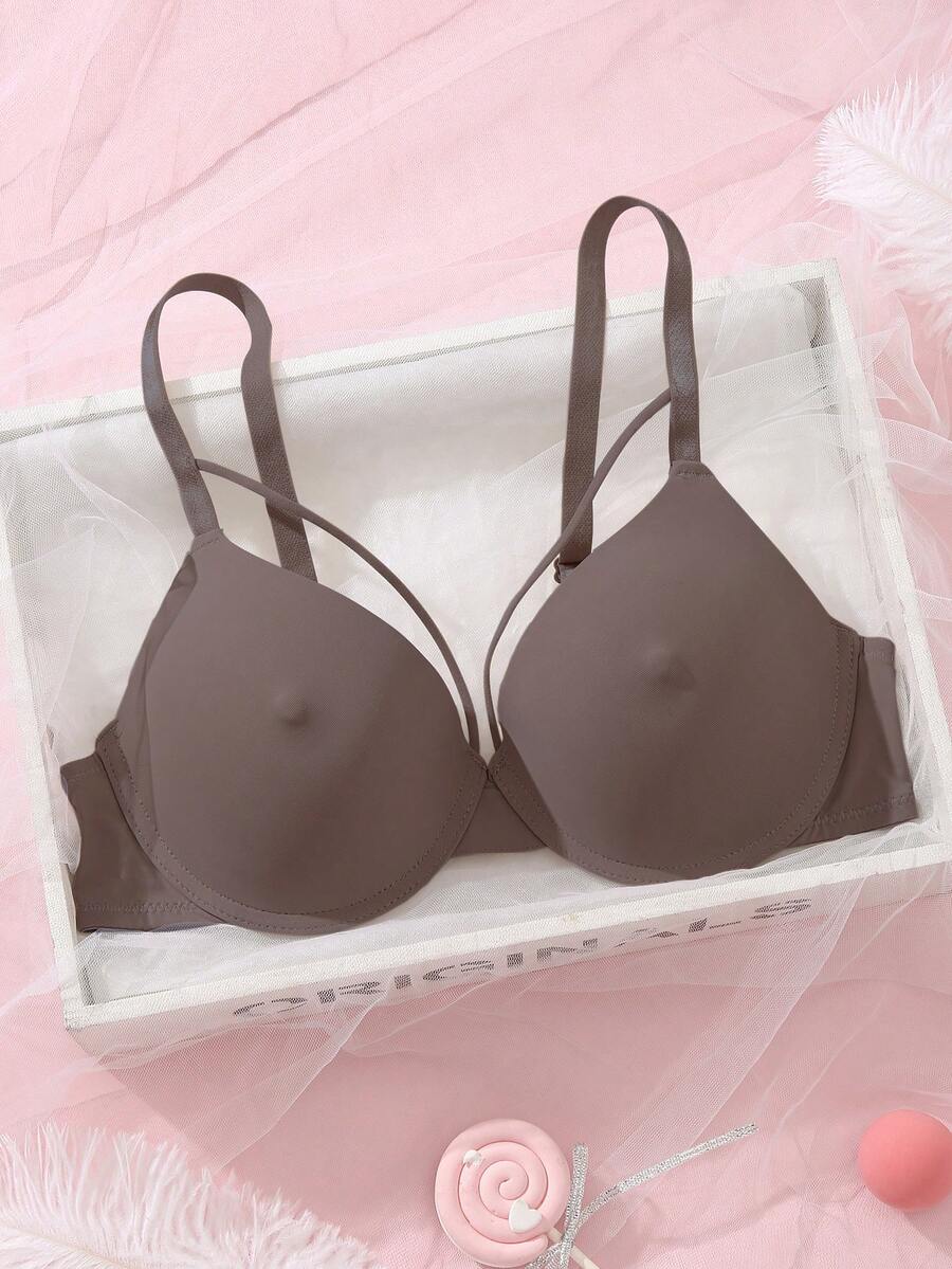 DesireSculpt 1件装女士钢圈文胸，舒适无缝提拉支撑，适合小胸 - 摩卡棕 - 查看 1