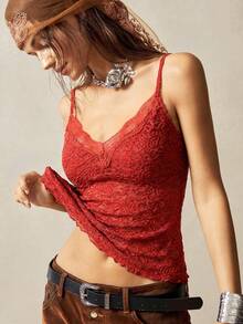 Bohemela Áo tank top hai dây dệt kim họa tiết Paisley màu trơn phong cách Boho dành cho nữ, kiểu dáng nghỉ hè. - Đỏ - Xem 4