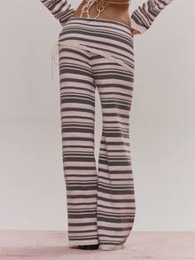 MUSERA Quần ống rộng kẻ sọc với chi tiết cạp gập bất đối xứng, chỉ bao gồm phần dưới, dễ thương, nữ tính, gợi cảm, thích hợp cho mùa xuân đông, đi chơi hàng ngày, lễ Phục sinh, Sugar Swizzle. - Nhiều màu - Xem 4