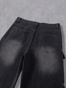 Manfinity EMRG Quần jeans nam dáng suông, ống đứng, rộng rãi, màu đen, phong cách hip hop đường phố. - màu đen - Xem 6