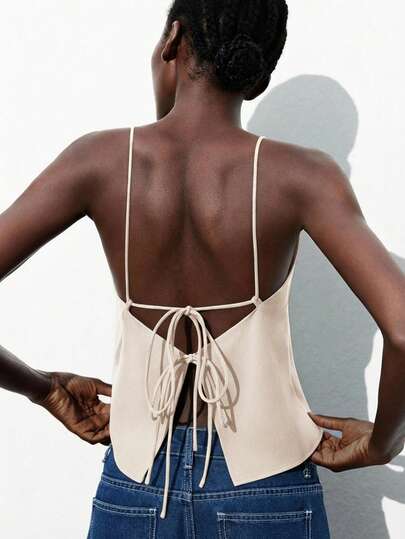 Maija Blusa sin mangas con lazo ajustable, elegante para fiestas, oficina, viajes, versátil, romántica, casual, adecuada para Año Nuevo, vacaciones, bodas, verano/invierno