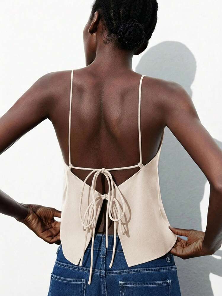 SHEIN Maija Verstellbares Rückenfrei-Top, elegant für Party, Büro, Pendeln, Geschäft, Casual, Romantik, 90er Retro, Neujahr, Urlaub, Strand, Abschluss