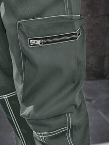 Manfinity Homme Plus Size Men's Casual Cargo Pants, Versatile For Daily Wear Men's Cargo Green Cargo Pants Men Utility Pants - Mint Green - View 5