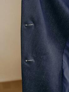 Anewsta Spring/Summer New Fashionable Asymmetrical Lapel Long Sleeve Fitted Women Blazer - Navy Blue - View 8