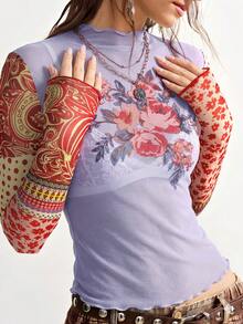 Bohemela Áo dài tay xuyên thấu họa tiết hoa gợi cảm, thời trang dành cho nữ - Nhiều màu - Xem 5