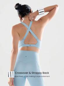 GLOWMODE 2 Pieces Powersculpt™ Sweat-Wicking Cool Feel Crisscross Back Wide Straps Sports Bra & 24" Leggings Set High Impact Workout Running Spring - Baby Blue - View 4