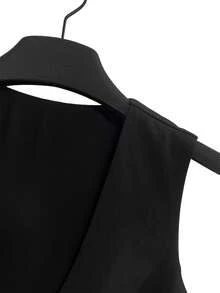 SHEIN LUNE CURVE Plus Size Solid Color Mesh Patchwork Asymmetric Hem Blazer Vest - Black - View 5