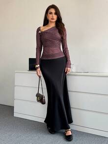 NOVVYNE New Spring/Summer Polka Dot Brown Elegant Metal Buckle Shoulder T-Shirt For Women - Brown - View 6