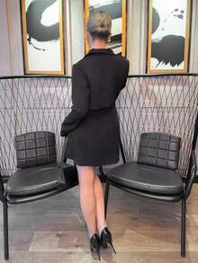 Bethéva 2pcs Set: Elegant Slim-Fit Blazer Jacket & Strapless Dress, Suitable For Commuting, Autumn/Winter - Black - View 2