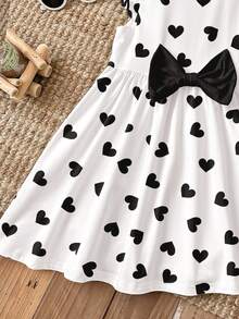 Sweet Bow Cartoon Print Long Sleeve Dress, Cute Polka Dot Heart Pattern, Suitable For Autumn/Winter - Multicolor - View 6