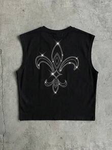 AXEPEAK Men's Letter Graphic Crew Neck Casual Loose Tank Top - Black - View 1