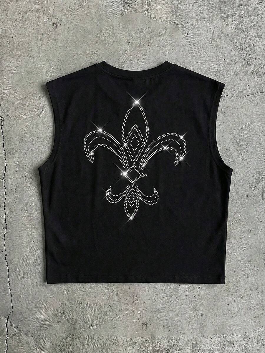 AXEPEAK Men's Letter Graphic Crew Neck Casual Loose Tank Top - Black - View 1