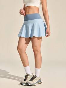 Exploreva Women's Casual Patchwork Color Block Pocket Skorts, Versatile For Daily Wear And Outdoor Activities - Blue - View 4