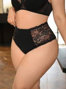 Seduluxe Plus Size Women Lace Patchwork Comfortable Panties - Black - View 5
