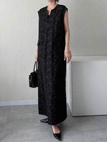 FRIFUL Women's Sleeveless Vest-Style Layered Long Textured Fabric Quality Dress, Summer Outfit - Black - View 7