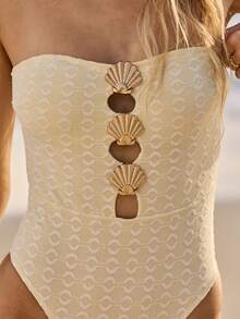 Aralina BAÑADOR DE PIEZA ÚNICA BANDEAU CON DETALLE DE CIERRE DE CONCHA - Amarillo claro - Ver 3