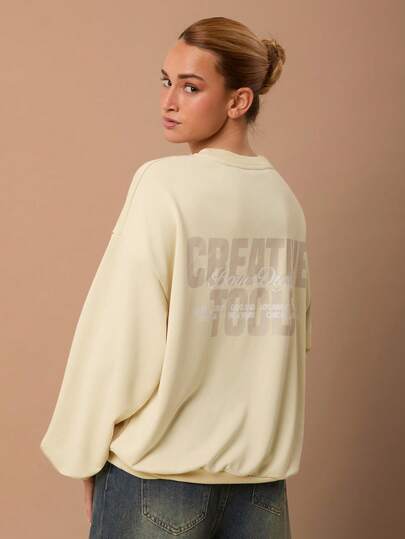 SURIMA Casual Minimalist Printed Hooded Long Sleeve Loose Fit Women Sweatshirt