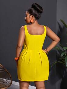 Slaydiva 2026春夏新款音乐节、复活节、圣帕特里克节、西部风、游牧风、生日派对、毕业典礼、大学、学生、日常休闲、百搭基础款、休闲、邮轮旅行、海滩、日光浴、爆款、街头风、婚礼宾客波西米亚风、通勤、早午餐、极简基础款、Y2K街头风、畅销款、日常约会、机场V领收腰A字娃娃裙 - 黄色 - 黃色 - 查看 2