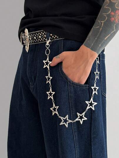 ROMWE Fairycore 1 Fashionable Punk Star Waist Chain, For Pants Decoration, Men's Daily Music Festival Party Wear, Personalized Charm Jewelry, Unisex, Gifts For Classmates And Friends