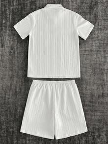 Mainfolk Men's White Short Sleeve Polo Collar Knitted Casual Co-Ords With Drawstring Track Shorts And Pockets - White - View 4