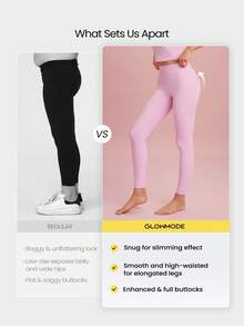 GLOWMODE 26" FeatherFit™ Insta-Cinch 2.0 Tummy Control Leggings With Side Pockets Anti-See-Through Shorts Low Impact Yoga Daily Fall Winter - Tropical Pink - View 3