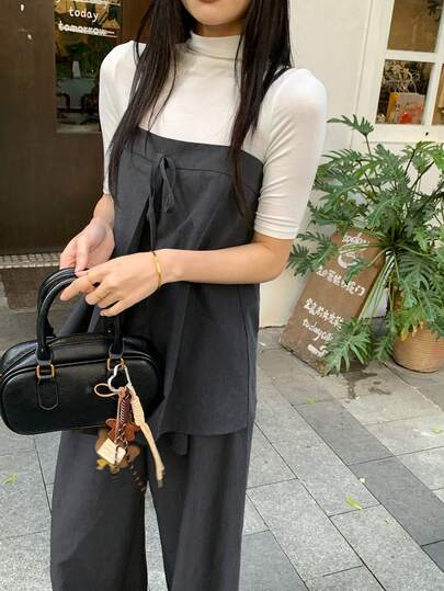 DAZY 女士简约休闲纯色上衣和裤子两件套夏季