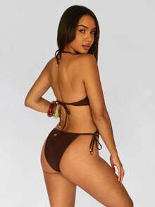 Avantive 2026 度假休闲沙滩复古风棕色比基尼泳衣套装 - 棕色 - 查看 3