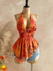 Soleia Trang phục dự tiệc cưới, lễ tốt nghiệp, tiệc brunch mùa Xuân/Hè mới, phong cách thường ngày, nghỉ lễ, lễ Phục Sinh, lễ hội âm nhạc, thanh lịch, phong cách Bohemian nhiệt đới, họa tiết hoa, vạt bất đối xứng, hở lưng, thắt nơ, cổ yếm cho nữ. - Nhiều màu - Xem 6