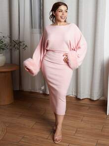 Lupita Cardoza Women's Extra Long Elegant Knitted Sweater Dress, Autumn/Winter Fluffy Dress Women Pink Dress For Women Elegant - Pink - View 6